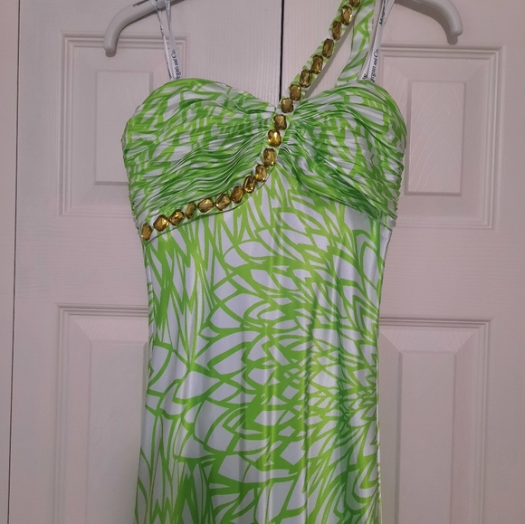 Prom lime green white gold dress - Picture 2 of 6